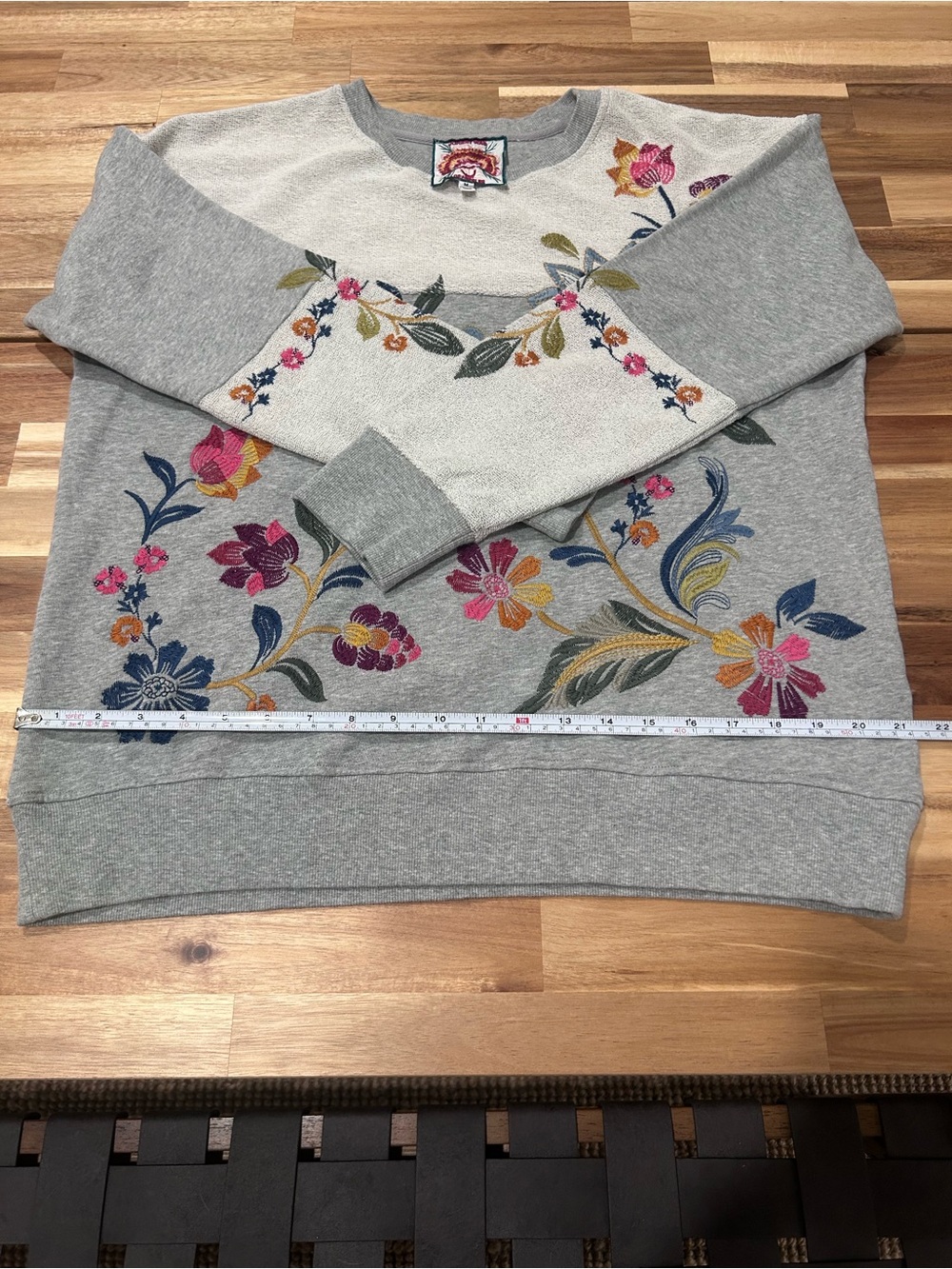 Johnny Was Gray Floral Embroidered Crewneck Sweater - Gray - Picture 7 of 11